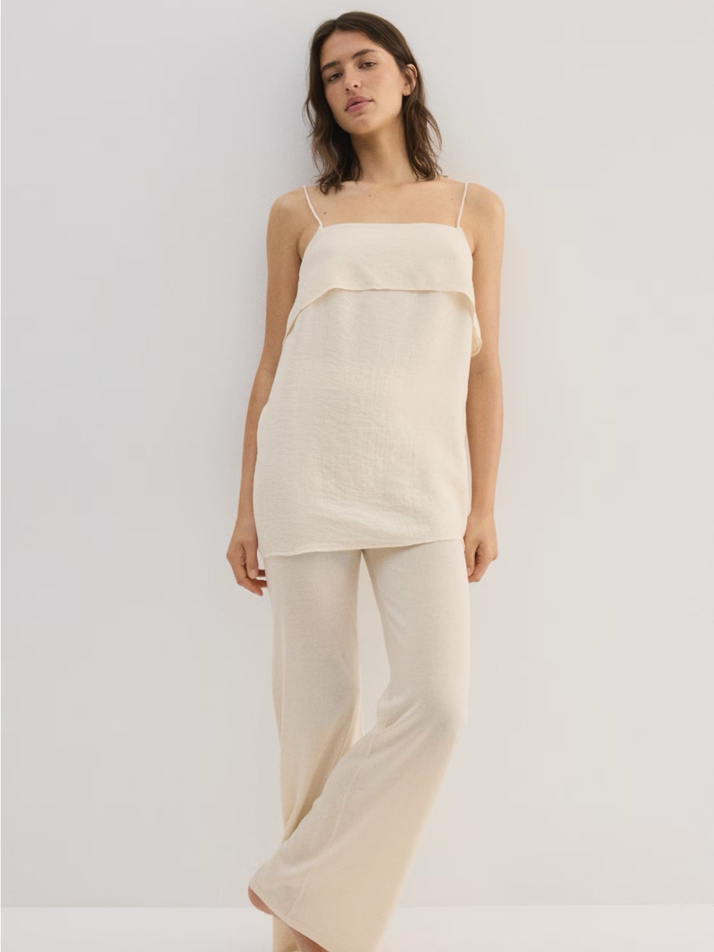 H&M Crinkle Viscose Cami Tank Top Cream S